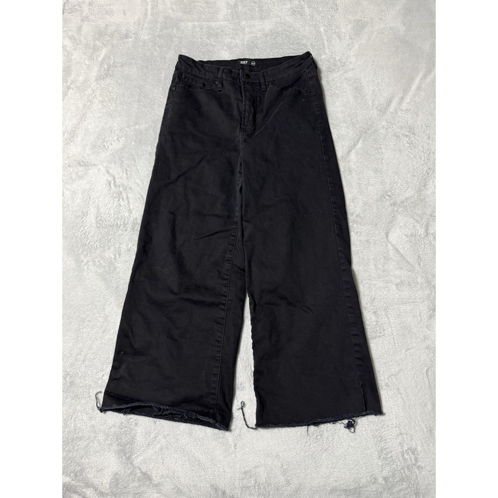 OAT New York Womens 8 Wide Leg Crop High Rise Black Fray Jeans 28
